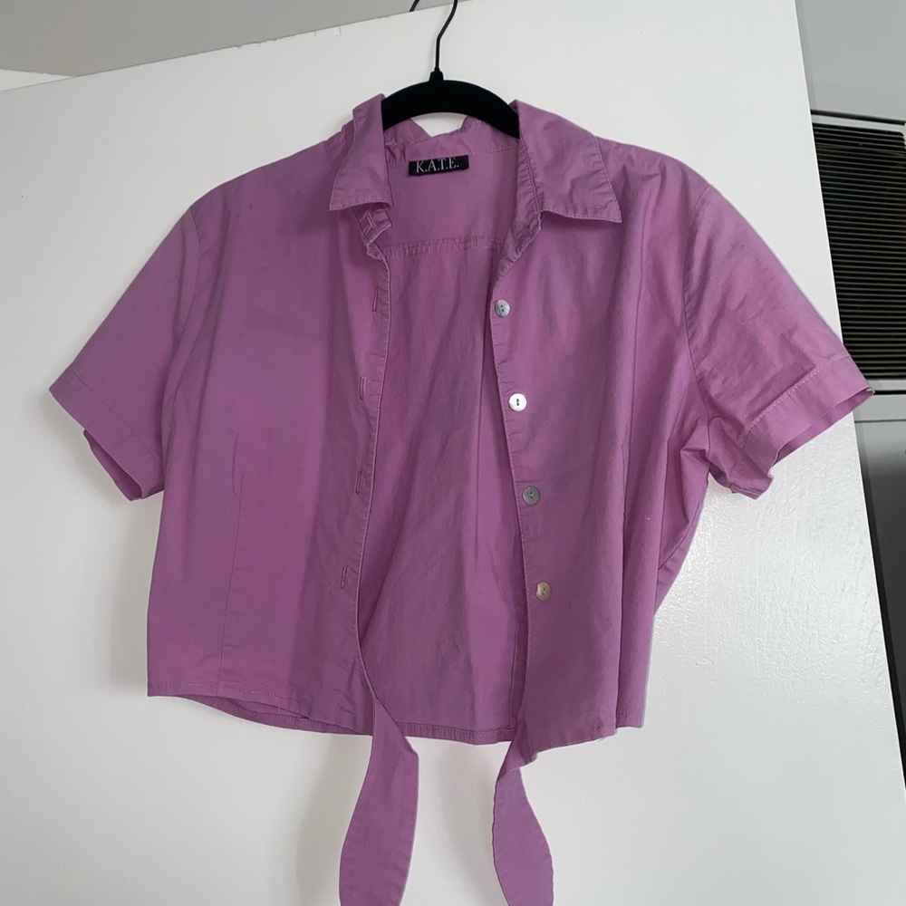 Lavender Crop Tie Top w/ Buttons